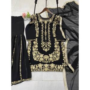 Ensemble haut et sharara jaune pour femme de la marque LG, pour les occasions spéciales, avec dupatta, taille L - Product Image 3