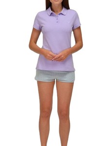 Polo pour femme en coton piqué, couleur unie lavande, manches courtes, coupe classique, tissu tricoté, ODM OEM - Product Image 3