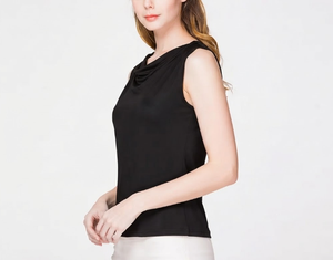 Elastic Silk Women's T <b>Top</b> Breathable Plain Dyed Knitted Ruffled Collar High Quality Luxury Custom Silk Shirt Custom Colors - Product Image 2