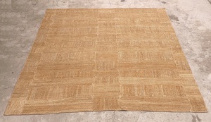 Tapis en jute artisanal écologique de designer, en fibres naturelles, jacquard patchwork, avec support en latex, tissage plat traditionnel - Product Image 1
