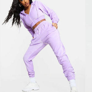 Ensemble deux pièces pour femme : sweat à capuche court et pantalon de jogging en molleton lavande, coupe décontractée, couleur unie, idéal pour l'hiver - Product Image 5