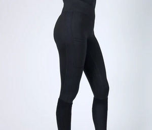 Pantalon d'équitation pour femme taille haute, longueur intégrale, vert uni, en coton tricoté avec élasthanne, fermeture boutonnée, extensible dans les quatre sens - Product Image 6