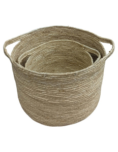 Natural Woven <b>Basket</b> Liners Cotton Rope Organizer Bin with Handles <b>Foldable</b> Round for Laundry Nursery Bedroom Home Decor - Product Image 1