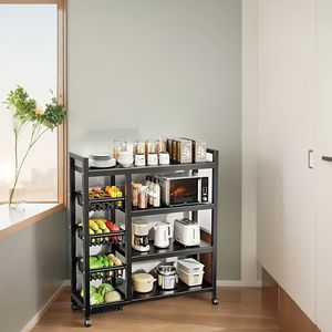 Scaffale Mobile da Cucina a 4 Livelli con 3 Cestelli in Acciaio al Carbonio e Ruote Scorrevoli Universali - Product Image 4