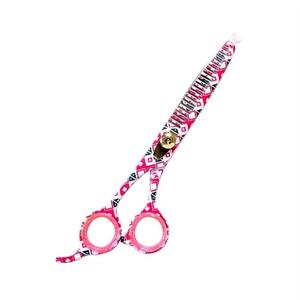 Ciseaux à effiler à motif géométrique rose, lame en acier inoxydable, 30 dents, pour droitiers, ciseaux de coiffure à long manche - Product Image 4