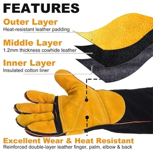 Gants de sécurité robustes en cuir de vachette pleine fleur pour la soudure, résistance à l'abrasion, pour la lutte contre les incendies, la construction, la protection lors du barbecue - Product Image 4