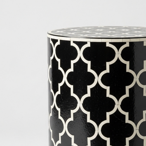 Tabouret cylindrique en os noir incrusté, fait main, motif géométrique, table d'appoint ronde décorative, table tambour - Product Image 5