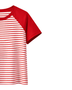 Camiseta Raglán Personalizada a Rayas Rojas y Blancas para Hombre, Camiseta Informal de Algodón para Verano, Manga en Contraste, Cuello Redondo, Fabricante y Proveedor OEM - Product Image 4