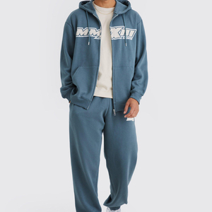 Sweat-shirt à capuche bleu pour homme, coupe oversize, en polaire, décontracté, pour l'hiver, brodé, uni, teint, 100% coton, coupe classique - Product Image 1