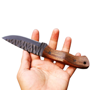 Black Fixed Blade Hunting Knife with Brown Wooden Handle Textured Blade <b>Outdoor</b> Camping Survival Utility Knife for Hiking - Product Image 3