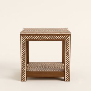 Mesa de Madera con Incrustaciones de Hueso, Diseño Artesanal Personalizado, Mesa Esquinera de Diseño Hecha a Mano, Muebles Decorativos Hechos en Casa - Product Image 4