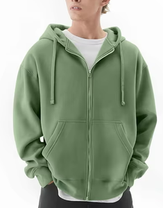 Factory Direct Sale Custom Logo 100% Cotton Winter Kangaroo Pockets 380 GSM Fleece Full <b>Zip</b> Oversized Boxy Fit Men's Hoodies - Product Image 1