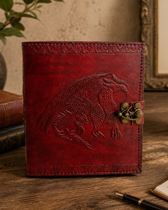 Journal en cuir avec design de dragon et serrure en métal |   Carnet d'écriture rechargeable |   Carnet vierge pour les voyages, le croquis et les cadeaux - Product Image 1