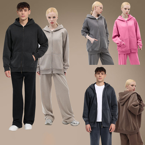 เสื้อฮู้ดซิปผู้ชายทรงโอเวอร์ไซส์ สีพื้น ผ้าฟลีซ สวมใส่สบายๆ สำหรับฤดูใบไม้ร่วง ทรงปกติ มีกระเป๋า - Product Image 4