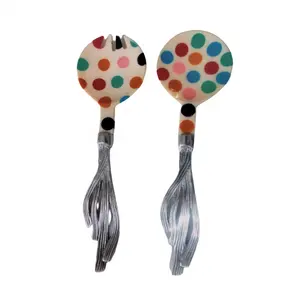 ช้อนเสิร์ฟหรือเซิร์ฟเวอร์สลัดสำหรับห้องครัวที่ทันสมัยเรซินให้บริการช้อนส้อมและส้อมพร้อมที่จับโลหะสำหรับเสิร์ฟสลัด - Product Image 1