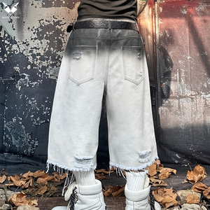 Pantalones Cortos de Mezclilla Degradados a la Moda para Hombre, Estilo Urbano, Desgastados, Holgados, de Mezclilla, de Corte Ancho, de Media Pierna - Product Image 2