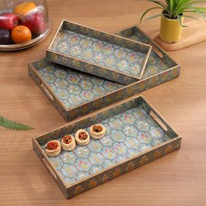 Plateau et assiette rectangulaires décoratifs en bois peints à la main avec motif floral, de qualité alimentaire, pour mariage, maison et repas - Product Image 1
