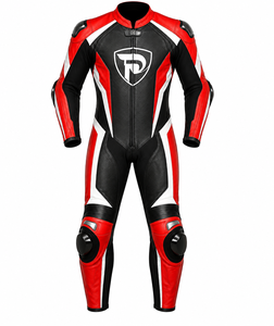 DUMELA INTERNATIONAL Red Black <b>White</b> Leather Adult Motorcycle Racing <b>Suit</b> Full <b>Body</b> Protection Abrasion Resistant Windproof - Product Image 1