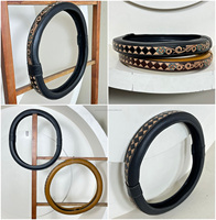 Accessoire de décoration de voiture en cuir véritable tendance 2025, floral et à carreaux, cuir de vache véritable, antidérapant, housse de volant de voiture