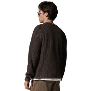 Heavy Washed Ribbed Knit Crew <b>Brown</b> Premium Ribbed Crewneck Sweater for Men Fashionable <b>Brown</b> Ribbed Long Sleeve Crewneck - Product Image 5