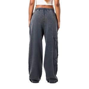 Pantalones Deportivos de Felpa para Mujer, con Bolsillos y Parches Estampados, Cómodos y Casuales para Invierno, Estilo Acid Washed - Product Image 2