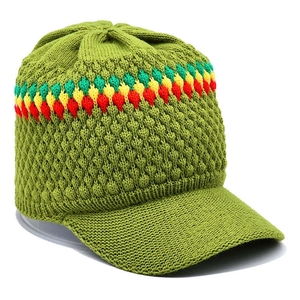Gorro de Punto Unisex Verde con Rayas de Colores Rasta, Patrón Geométrico, Gorro Casual de Invierno para Adultos, 100% Acrílico, Hecho a Mano - Product Image 3