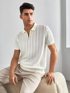 Camiseta de Polo de Golf, Tejido Transpirable, Diseño de Rayas Verticales, Color Sólido, Corte Regular, Ropa Casual OEM - Product Image 4