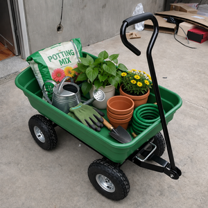 Poly Garden Yard Cart With 10" Rubber Metal <b>Frame</b> Plastic Tray Wagon Used for Gardening and Carrying Tools & <b>Plants</b> ODGGAD010 - Product Image 1
