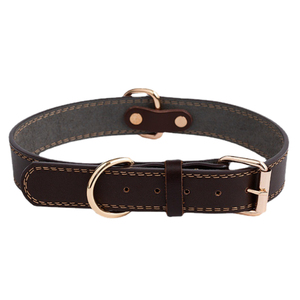 Collier pour chien en cuir véritable, robuste, réglable, avec boucle classique, anneau en D métallique, coutures renforcées, pour petits et moyens chiens - Product Image 1