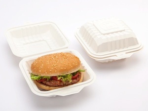 Compostable Biodegradable Sugarcane Bagasse 6x6 Clamshell Burger <b>Container</b> Snacks Meals Disposable Eco Durable Stocked Microwave - Product Image 1
