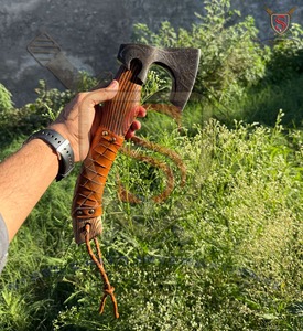 SCL Custom Industrial Grade Tomahawks Bearded Forged Carbon Steel Axe Head 14-Inch Ash Wood Shaft <b>Leather</b> Sheath Camping Steel - Product Image 6
