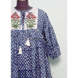 Vestidos Midi Boho de Verano con Estampado Floral Dulce de 2 Piezas, 100% Algodón, Cuello en V, Borlas, Manga Corta, Holgados e Informales - Product Image 3