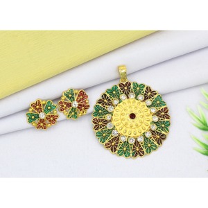Pendant Gold Plated Brass Alloy Designer With Earring Chain Pendant Set Trendy Traditional Export Designer Jewelry Pendants - Product Image 3