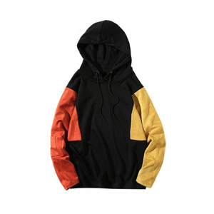 Sudadera con Capucha Negra Oversize para Hombre, con Bloques de Color, Manga Raglán, Tejida, Casual, para Otoño, Corte Regular, con Bolsillos - Product Image 2