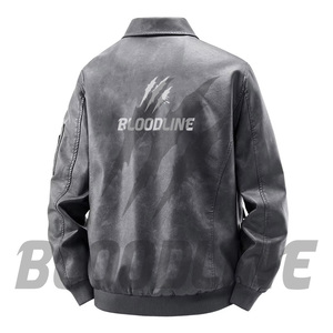 BLOODLINE Men's Camouflage PU Bomber <b>Jacket</b> Turn-down Collar Zipper Closure Windproof Casual Autumn Wear - Product Image 3