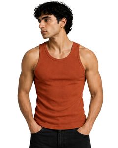 Manufacturer Custom <b>Rust</b> Orange Ribbed Cotton Men Tank <b>Top</b> Sleeveless Casual Slim Fit Summer Gym Vest Stretch Undershirt Custom - Product Image 1