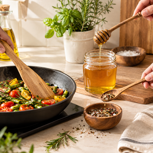 Ensemble d'ustensiles de cuisine 3 pièces en bois d'acacia écologique moderne avec logo personnalisé, spatule et cuillère pour la cuisson, mariage, camping - Product Image 2