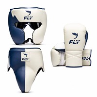 Ensemble d'équipement de boxe Fly Navy White : Gants à lacets, protège-tête, protège-glandes pour adultes
