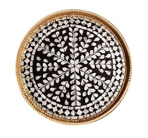 Plateaux de rangement en rotin et nacre, vente en gros, personnalisables, 4 pièces, plateaux de service ronds en rotin et nacre - Product Image 5