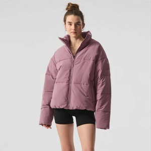 Women's Quilted Puffer <b>Jacket</b> Hooded Full Sleeve Polyester Wadding <b>Winter</b> Warm Coat Solid Color Zipper Closure <b>Waterproof</b> - Product Image 1