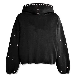 Men's <b>Black</b> Pullover Hoodie Beaded Lantern Sleeve Casual Sweatshirt With Kangaroo Pocket Unisex <b>Top</b> Customized Hoodies OEM ODM - Product Image 2