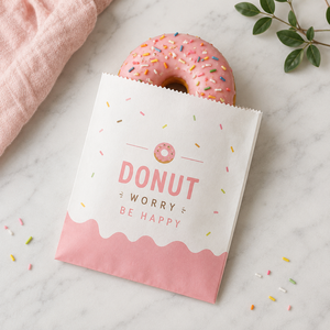 Bolsas de Papel Antigrasa para Donuts con Asas Troqueladas, Ecológicas, Biodegradables, Impresión Offset, Reciclables, Bolsas Estándar para Envasado de Alimentos - Product Image 1