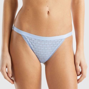 Culottes string sans couture pour femmes, bleu clair, dentelle à motif géométrique, taille mi-haute, tricotées, écologiques, respirantes, lingerie sexy - Product Image 3