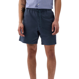 Shorts Bermuda décontractés pour hommes, bleu marine uni, taille mi-haute, cordon de serrage, en tissu Oxford de coton, poches, respirant, style tissé - Product Image 4