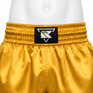 Golden Muay Thai Boxing <b>Shorts</b> Men's Satin <b>Kickboxing</b> Training Fight Wear Breathable Front Logo Adult Muay Thai <b>Shorts</b> - Product Image 3