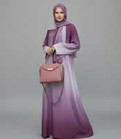 Nouvelle Abaya élégante pour femme, faite à la main, en satin de polyester violet uni, vêtement islamique, longueur au sol, manches longues