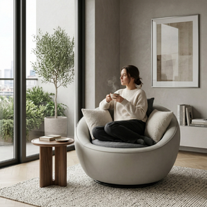 Swivel Extendable Chaise Lounge <b>Sofa</b> Chair PU Leather Upholstery Solid <b>Wood</b> <b>Frame</b> Eco-Friendly Modern Design for Living - Product Image 1