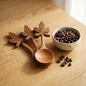 Handmade Wooden Serving <b>Spoon</b> Leaf Handle Vintage Eco Friendly Dishwasher Safe Cooking Utensil for Kitchen Tea <b>Coffee</b> Dining - Product Image 1