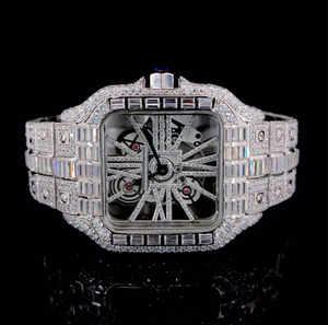 Reloj de Alta Calidad con Alarma GPS, Esqueleto Analógico, Diamantes Baguette Plateados, Correa de Acero Inoxidable, Unisex - Product Image 2