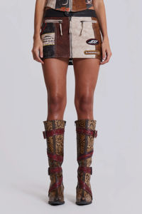 Falda de cintura alta para mujer, talla grande, primavera-verano, con cordones, de piel sintética. - Product Image 3